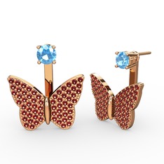 Mesa Kelebek Küpe - Akuamarin ve garnet 18 ayar rose altın küpe #6sub9z