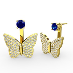 Mesa Kelebek Küpe - Lab safir ve beyaz zirkon 8 ayar altın küpe #72q49a