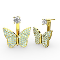 Swarovski ve akuamarin 8 ayar altın küpe