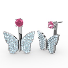 Pembe kuvars ve akuamarin 18 ayar beyaz altın küpe