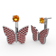 Mesa Kelebek Küpe - Sitrin ve garnet 14 ayar beyaz altın küpe #7axozk