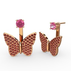 Mesa Kelebek Küpe - Pembe kuvars ve garnet 18 ayar rose altın küpe #8ez74z