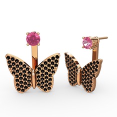 Mesa Kelebek Küpe - Pembe kuvars ve siyah zirkon 8 ayar rose altın küpe #8gzift