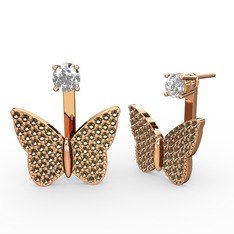 Mesa Kelebek Küpe - Swarovski ve dumanlı kuvars 8 ayar rose altın küpe #8mwdjo