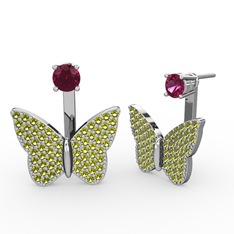 Mesa Kelebek Küpe - Rodolit garnet ve peridot 8 ayar beyaz altın küpe #9e9z4