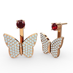 Garnet ve akuamarin 18 ayar rose altın küpe