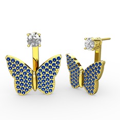 Mesa Kelebek Küpe - Swarovski ve lab safir 18 ayar altın küpe #9xauhl