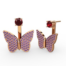 Garnet ve ametist 925 ayar rose altın kaplama gümüş küpe