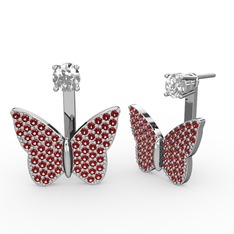 Beyaz zirkon ve garnet 18 ayar beyaz altın küpe