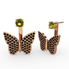 Peridot ve siyah zirkon 14 ayar rose altın küpe