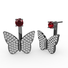 Mesa Kelebek Küpe - Garnet ve beyaz zirkon 925 ayar siyah rodyum kaplama gümüş küpe #bawq3z