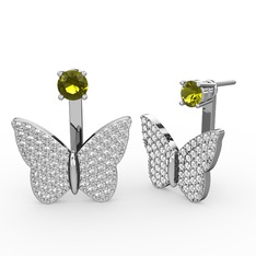Peridot ve pırlanta 18 ayar beyaz altın küpe (1.104 karat)