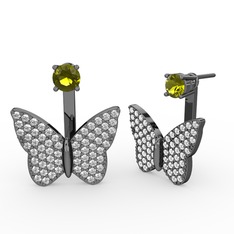Mesa Kelebek Küpe - Peridot ve beyaz zirkon 925 ayar siyah rodyum kaplama gümüş küpe #bdwilu