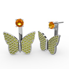 Mesa Kelebek Küpe - Sitrin ve peridot 8 ayar beyaz altın küpe #corod