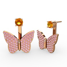 Sitrin ve pembe kuvars 925 ayar rose altın kaplama gümüş küpe