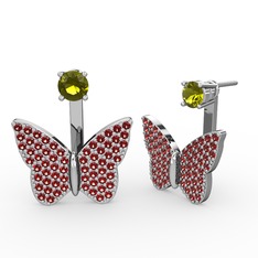 Peridot ve garnet 8 ayar beyaz altın küpe