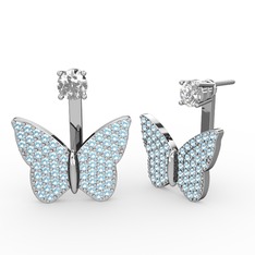 Mesa Kelebek Küpe - Pırlanta ve akuamarin 8 ayar beyaz altın küpe (0.48 karat) #g4mlh1