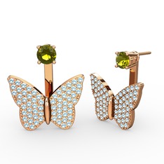 Peridot ve akuamarin 925 ayar rose altın kaplama gümüş küpe