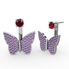 Mesa Kelebek Küpe - Garnet ve ametist 14 ayar beyaz altın küpe #h4173u