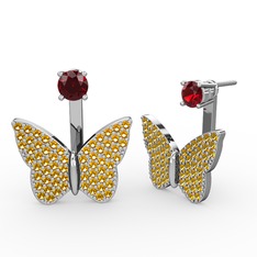 Mesa Kelebek Küpe - Garnet ve sitrin 925 ayar gümüş küpe #h53f6i