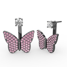 Mesa Kelebek Küpe - Swarovski ve pembe kuvars 925 ayar siyah rodyum kaplama gümüş küpe #hfr9lg