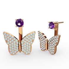 Mesa Kelebek Küpe - Ametist ve akuamarin 925 ayar rose altın kaplama gümüş küpe #hp6gjb