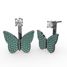 Mesa Kelebek Küpe - Beyaz zirkon ve yeşil kuvars 925 ayar siyah rodyum kaplama gümüş küpe #hscfhi