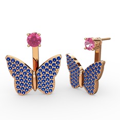 Pembe kuvars ve lab safir 8 ayar rose altın küpe