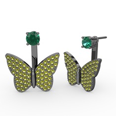 Mesa Kelebek Küpe - Yeşil kuvars ve peridot 925 ayar siyah rodyum kaplama gümüş küpe #i7v5y6