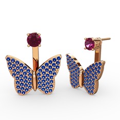 Rodolit garnet ve lab safir 8 ayar rose altın küpe