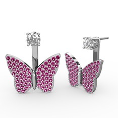 Mesa Kelebek Küpe - Beyaz zirkon ve rodolit garnet 925 ayar gümüş küpe #ija2rf