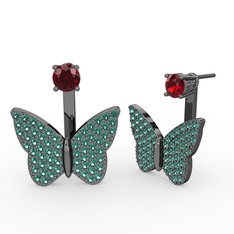 Mesa Kelebek Küpe - Garnet ve yeşil kuvars 925 ayar siyah rodyum kaplama gümüş küpe #ipn0ik