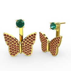 Mesa Kelebek Küpe - Yeşil kuvars ve garnet 8 ayar altın küpe #j31d23