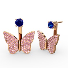 Mesa Kelebek Küpe - Lab safir ve pembe kuvars 14 ayar rose altın küpe #ja5isc