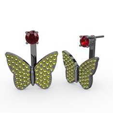 Garnet ve peridot 925 ayar siyah rodyum kaplama gümüş küpe
