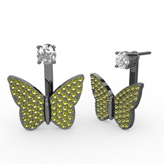 Mesa Kelebek Küpe - Beyaz zirkon ve peridot 925 ayar siyah rodyum kaplama gümüş küpe #jn4urb