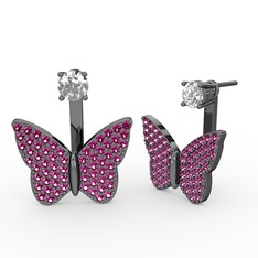 Mesa Kelebek Küpe - Pırlanta ve rodolit garnet 925 ayar siyah rodyum kaplama gümüş küpe (0.48 karat) #k1yfc6