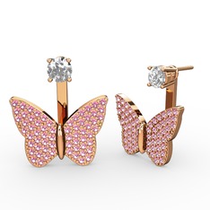 Swarovski ve pembe kuvars 925 ayar rose altın kaplama gümüş küpe