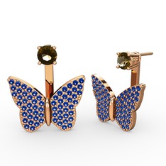 Dumanlı kuvars ve lab safir 8 ayar rose altın küpe