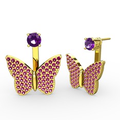 Mesa Kelebek Küpe - Ametist ve rodolit garnet 8 ayar altın küpe #ljuias