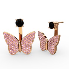 Mesa Kelebek Küpe - Siyah zirkon ve pembe kuvars 14 ayar rose altın küpe #lndf40