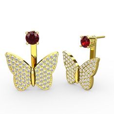 Mesa Kelebek Küpe - Garnet ve pırlanta 8 ayar altın küpe (1.104 karat) #lumjsr
