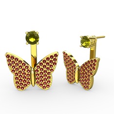 Mesa Kelebek Küpe - Peridot ve garnet 18 ayar altın küpe #mpkk8v