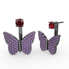 Mesa Kelebek Küpe - Garnet ve ametist 925 ayar siyah rodyum kaplama gümüş küpe #njp2ic