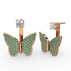 Mesa Kelebek Küpe - Pırlanta ve yeşil kuvars 8 ayar rose altın küpe (0.48 karat) #nk2btv