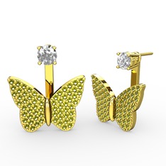 Mesa Kelebek Küpe - Pırlanta ve peridot 18 ayar altın küpe (0.48 karat) #nolxuz