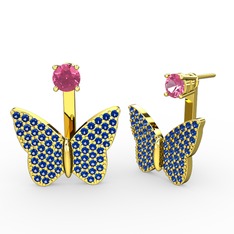 Mesa Kelebek Küpe - Pembe kuvars ve lab safir 8 ayar altın küpe #o5jqbi