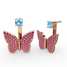 Akuamarin ve rodolit garnet 14 ayar rose altın küpe