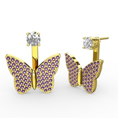 Mesa Kelebek Küpe - Swarovski ve ametist 14 ayar altın küpe #qwjqzk