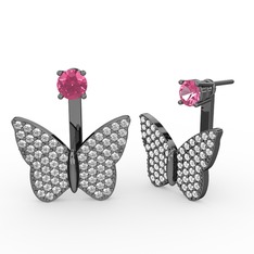 Mesa Kelebek Küpe - Pembe kuvars ve swarovski 925 ayar siyah rodyum kaplama gümüş küpe #qyzw3x